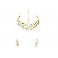 Handmade Jadau Fashion India Necklace Set Gold Plated Uncut Zircon Stones - 3